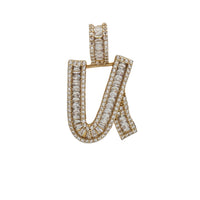 Zirconia Baguette Cursive Initial Letter Pendant (14K)