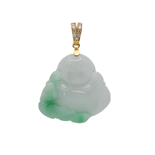 Diamond Jade Laughing Buddha Pendant (14K)