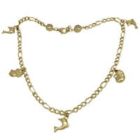 Elephant  and Dolphin Charms Anklet (14K)