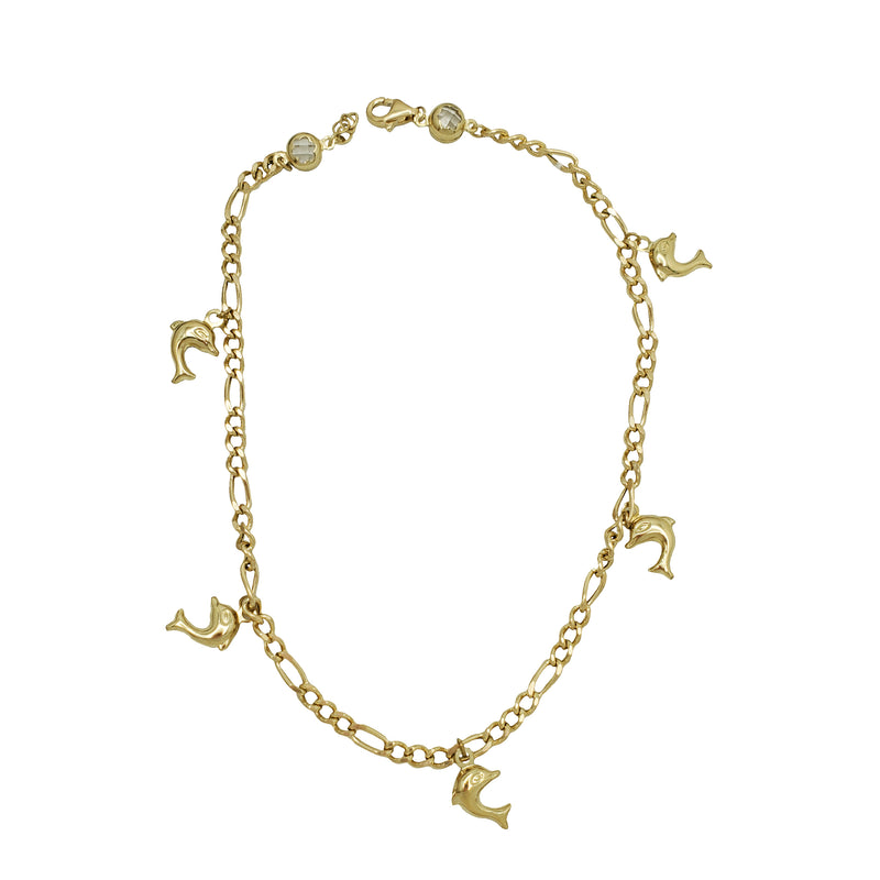 Dolphin Charm Anklet Bracelet (14K)