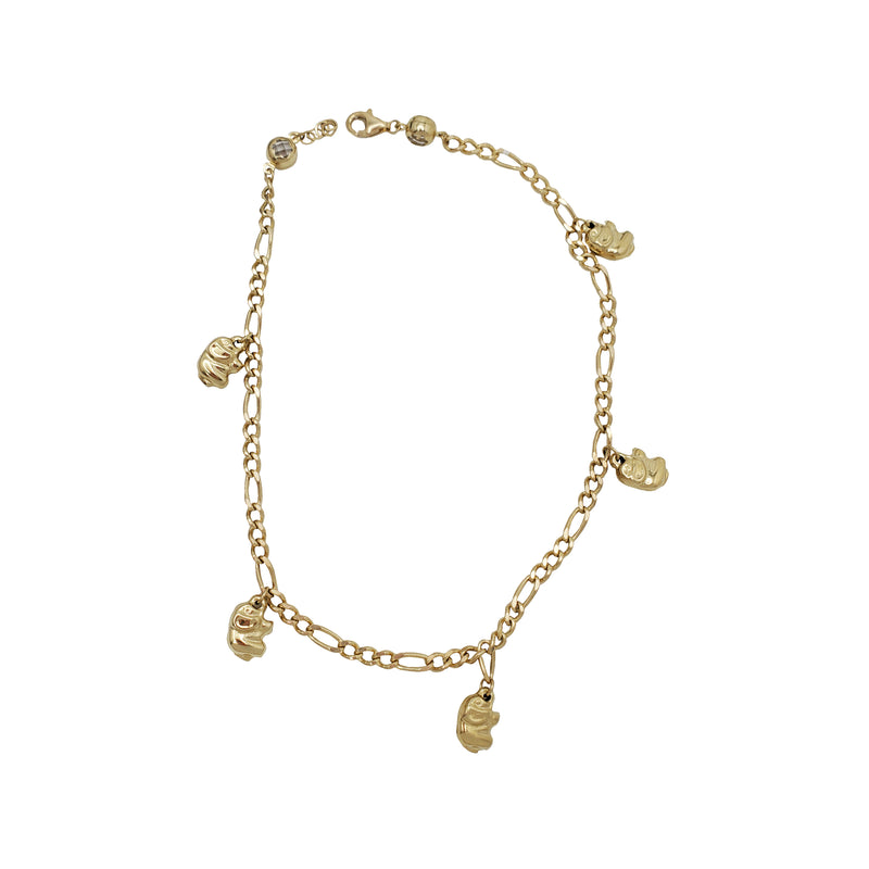 Elephant Charms Figaro Anklet Bracelet (14K)