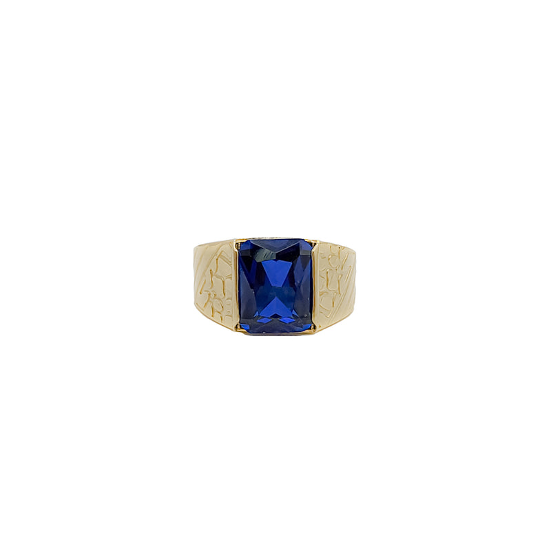 Nugget Finished Band Emerald Cut Ring (14K)