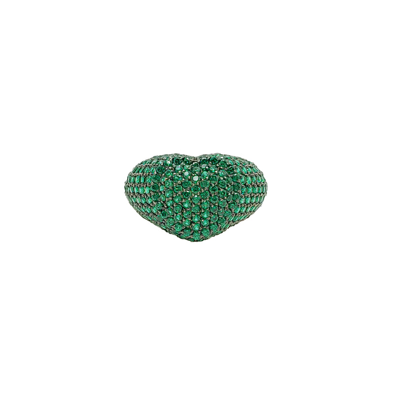 Iced-Out Green CZ Heart Ring (14K)