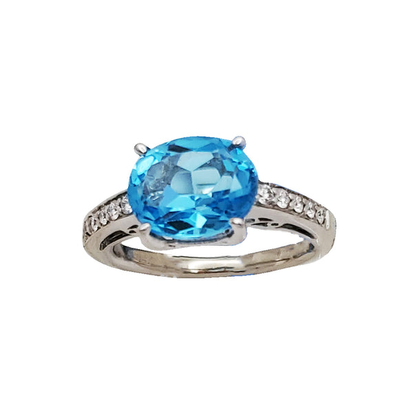 Diamond With Blue Topaz Ring (14K)