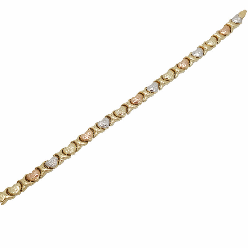 Tricolor Diamond-Cut "X" and Heart Bracelet (14K)