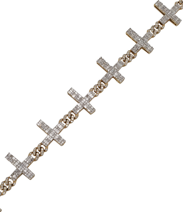 Diamond Baguette Crass With Cuban Link Bracelet (14K)