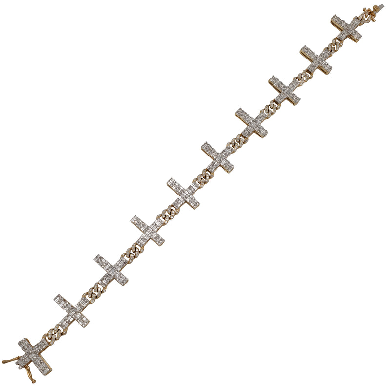 Diamond Baguette Crass With Cuban Link Bracelet (14K)