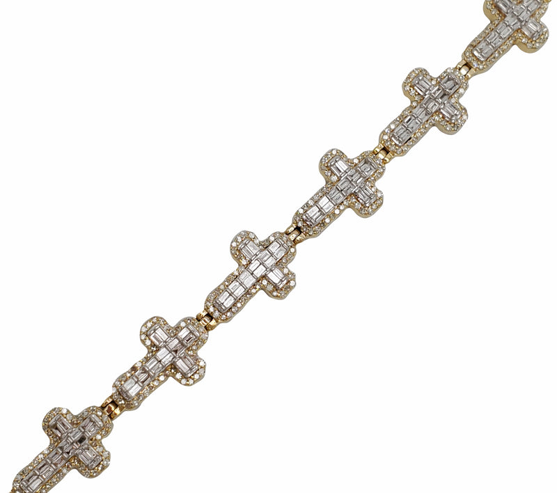 Diamond Two-Tone Baguette Cross Bracelet (14K)