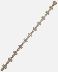 Diamond Two-Tone Baguette Cross Bracelet (14K)