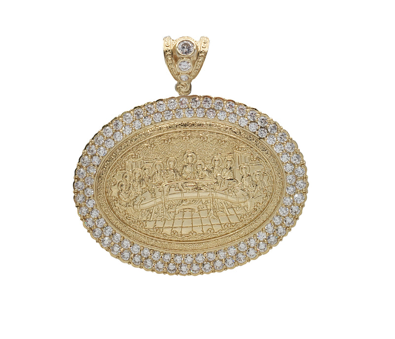 Zirconia Last Supper Oval Pendant (14K)