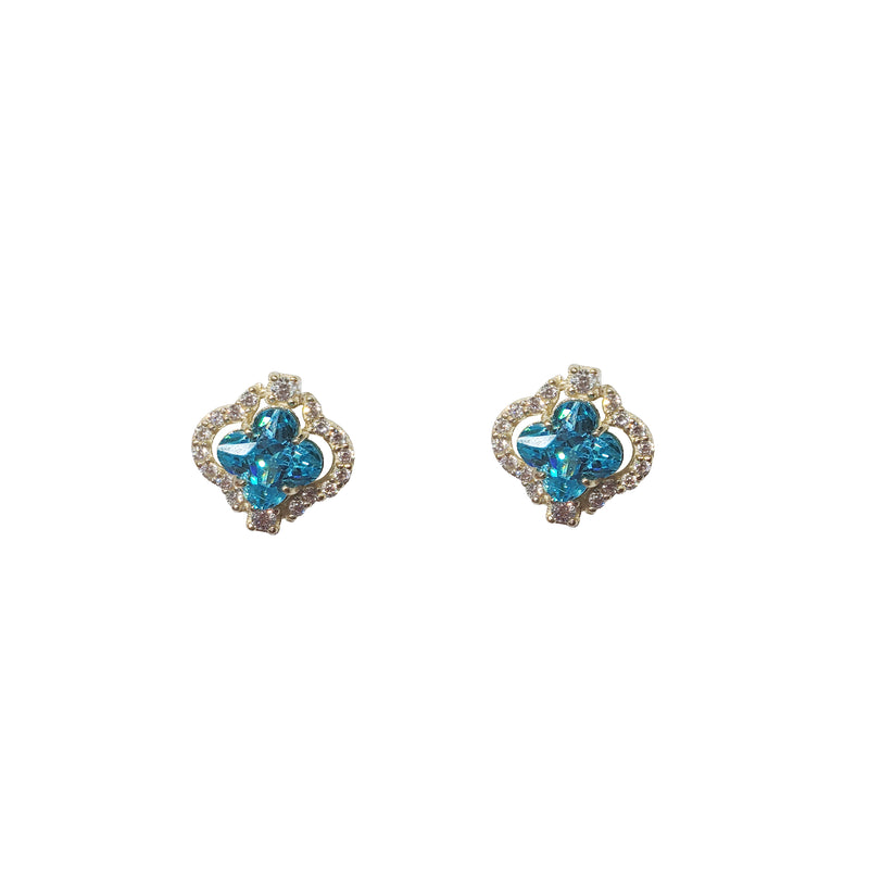 Colorful Four-Leaves Floral Stud Earrings (14K)