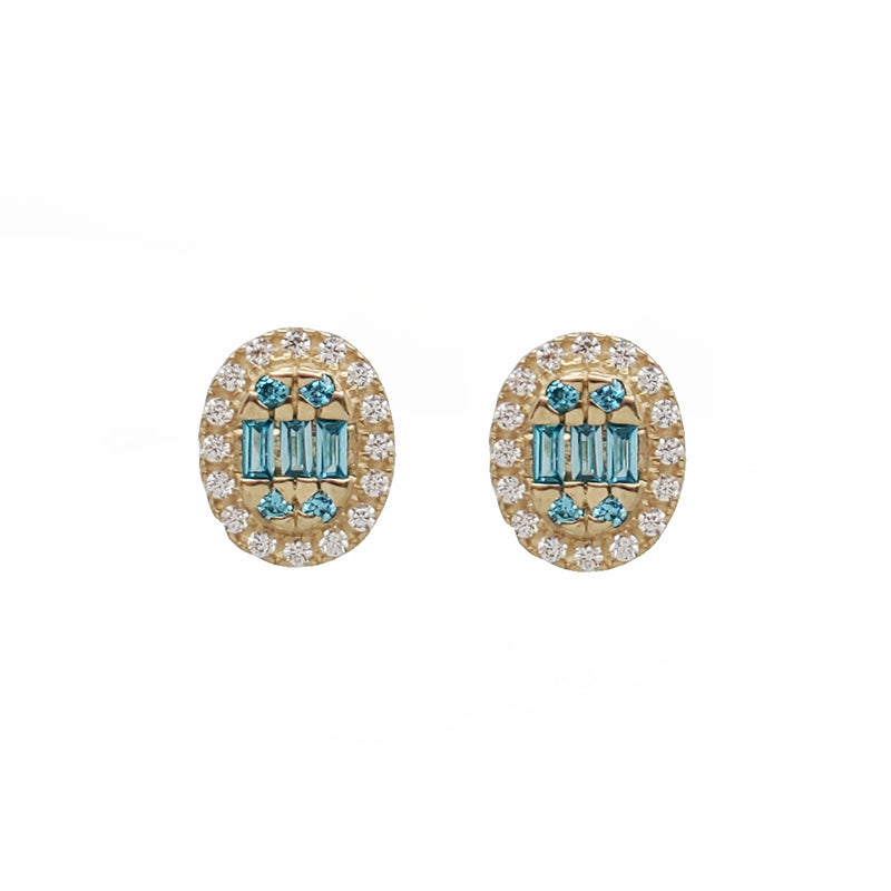 Zirconia Baguette Oval Stud Earrings (14K)