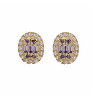 Zirconia Baguette Oval Stud Earrings (14K)