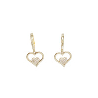 Zirconia Open Heart Drop Earrings (14K)