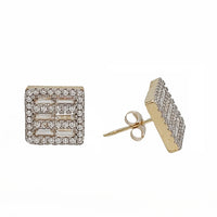 Zirconia Baguette Square Stud Earrings (14K)