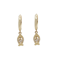 Zirconia Fish Dangling Earrings (14K)