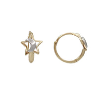 Two-Tone Star With Moon Huggies Earrings (14K)