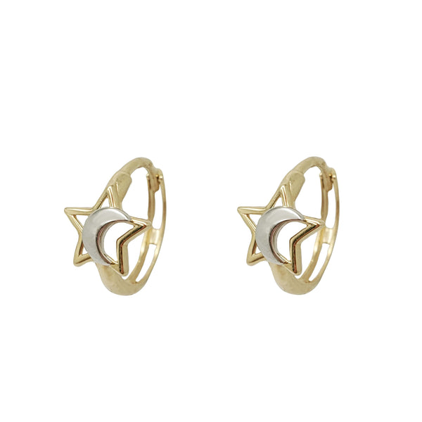 Star Moon Huggies CZ Earrings (14K)