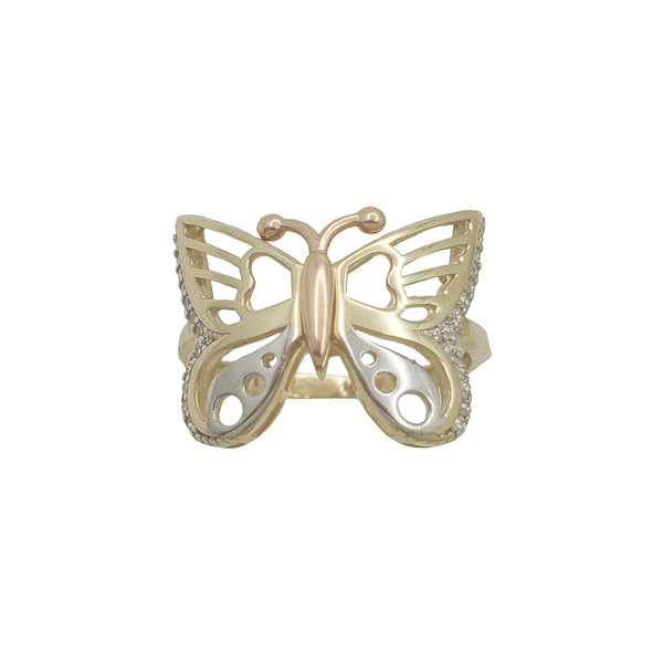 Zirconia Tricolor Butterfly Ring (14K)