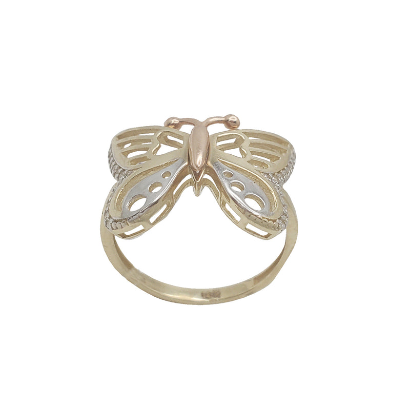 Zirconia Tricolor Butterfly Ring (14K)