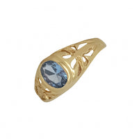 Oval Aquamarine and White Men Ring (14K)