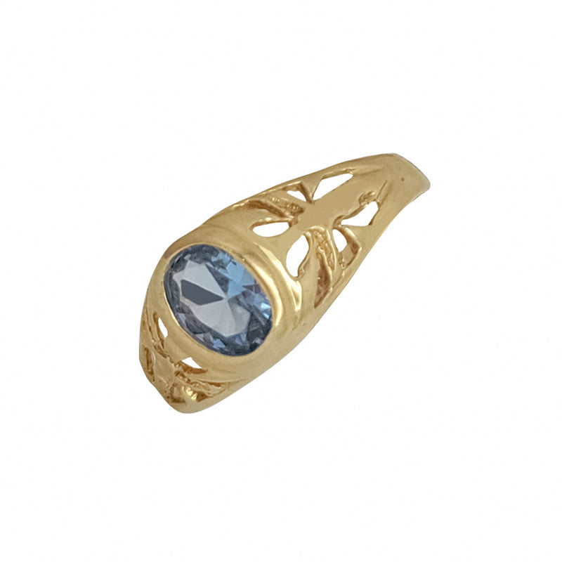 Oval Aquamarine and White Men Ring (14K)