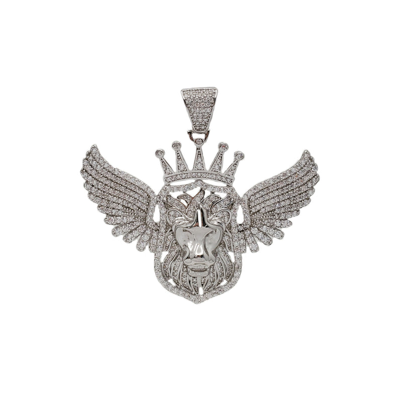 Zirconia Iced-Out "King" Lion Head Pendant (Silver)