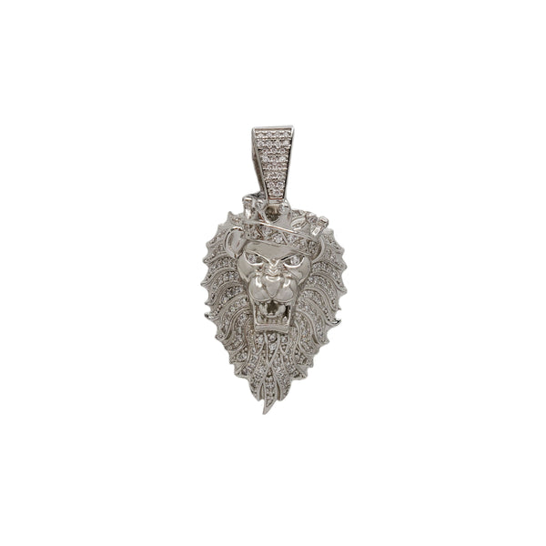 Iced-Out Zirconia Lion Head Pendant (Silver)