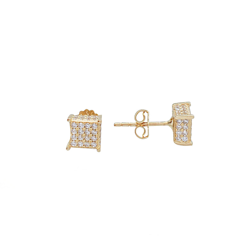 Zirconia Square Stud Earrings (14K)