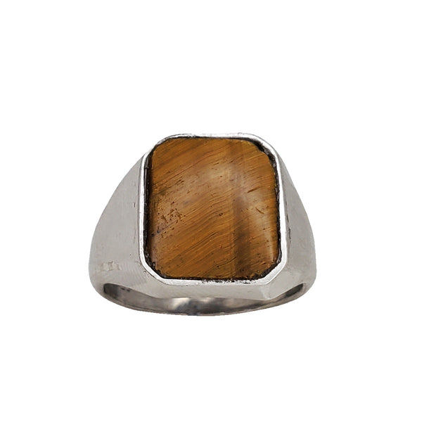 Square Signet Tiger-Eye Ring (Silver)