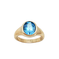 Round Signet Ring Blue Topaz Ring (14K)