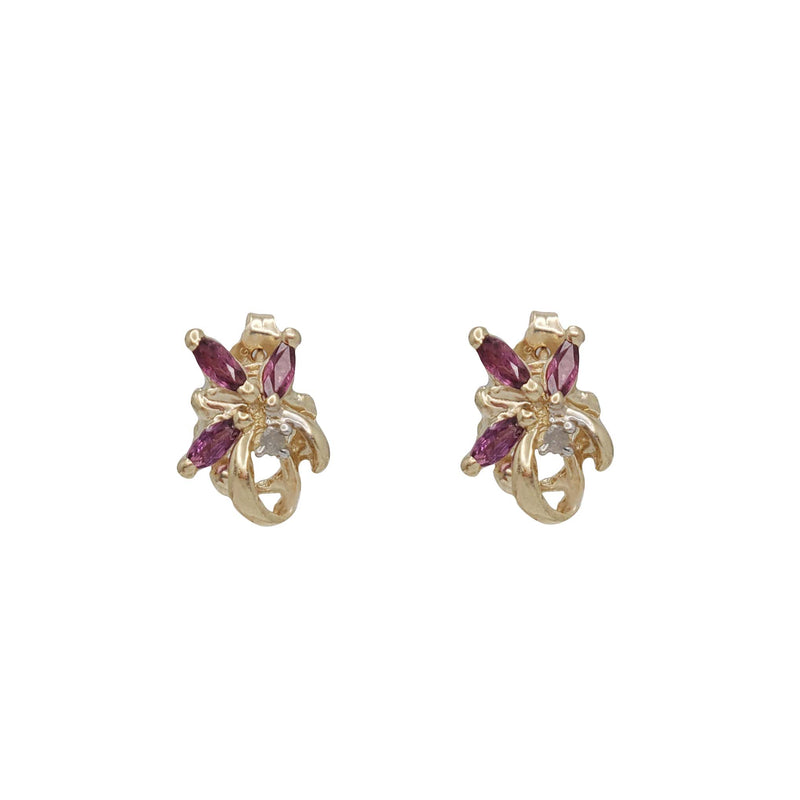 Diamond & Ruby Flowers Earrings (14K)