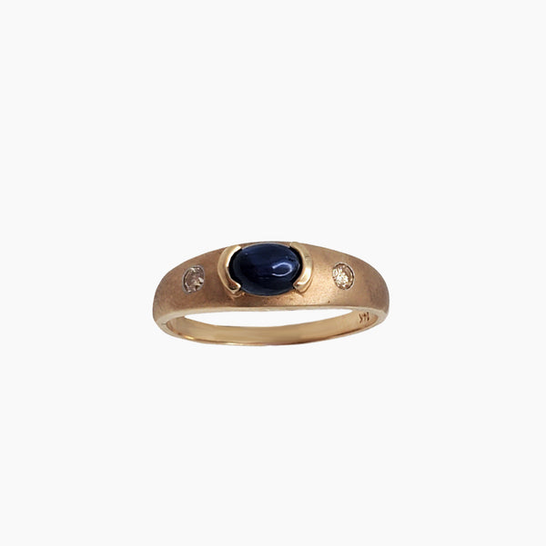 Round Blue Sapphire Diamond Ring (14K)