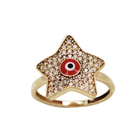 Zirconia Star With Evil Eye Ring (14K)