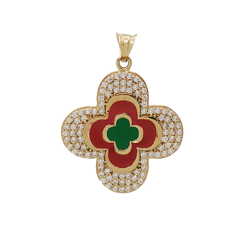 Zirconia Flower With Evil Eye Pendant (14K)