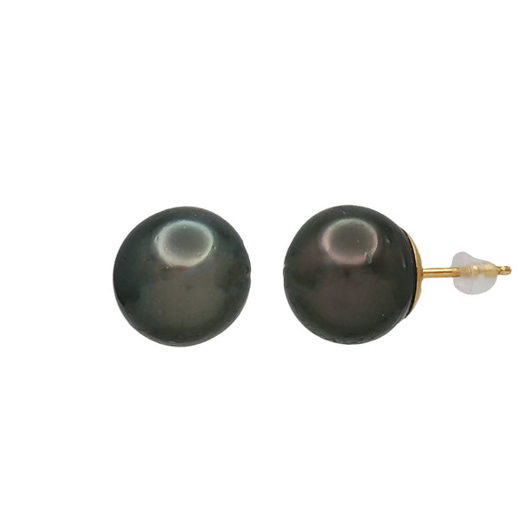 Black Pearl Stud Earrings (14K)