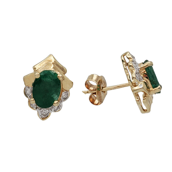 Diamond & Emerald Tree Stud Earrings (14K)