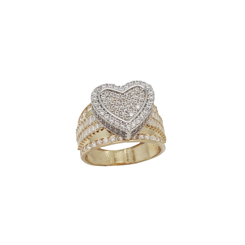 Zirconia Two-Tone Baguette Heart Ring (14K)