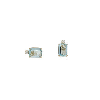 Aquamarine Diamond Round & Princess Stud Earrings (14K)