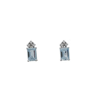 Aquamarine Diamond Round & Princess Stud Earrings (14K)