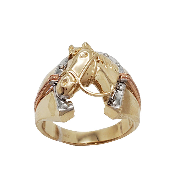 Tri-Color Horse Shoes Ring (14K)