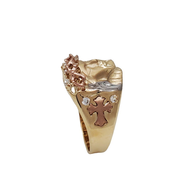 Tricolor Zirconia Jesus Head Ring (14K)