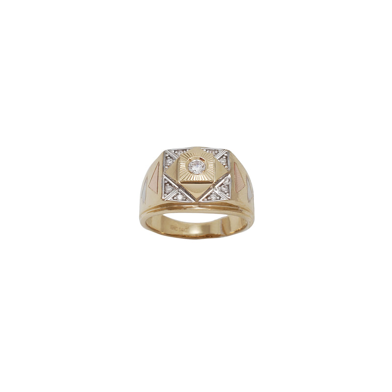 Zirconia Tri-Color Triangle Textured Ring (14K)