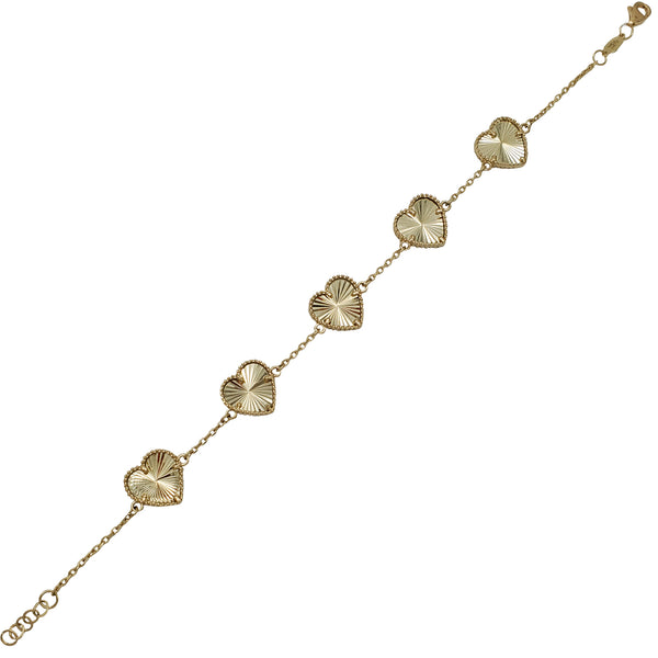 Diamond-Cut Hearts Cable Links Bracelet (14K)