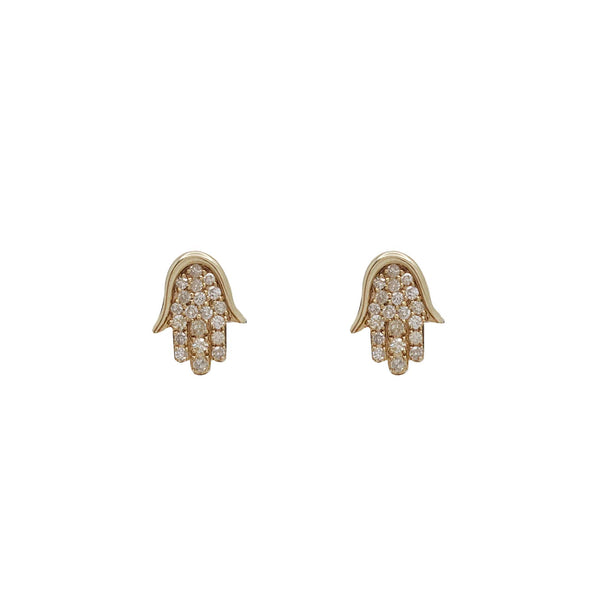 Diamond Hamsa Hand Stud Earrings (10K)