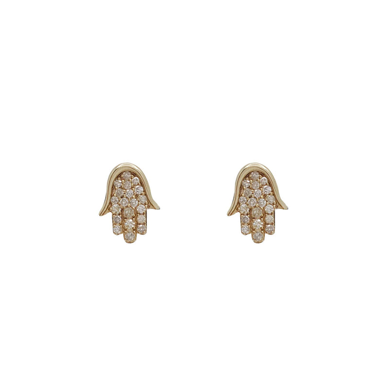 Diamond Hamsa Hand Stud Earrings (10K)