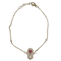 Zirconia Hamsa Cable Link Bracelet (14K)