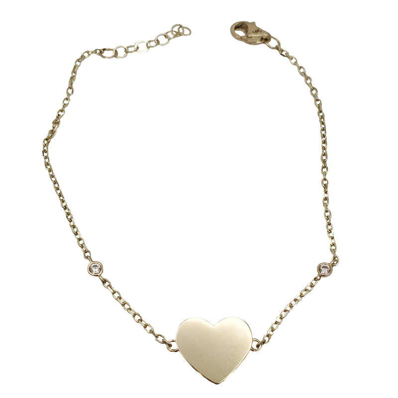 Zirconia Heart Cable Link Bracelet (14K)