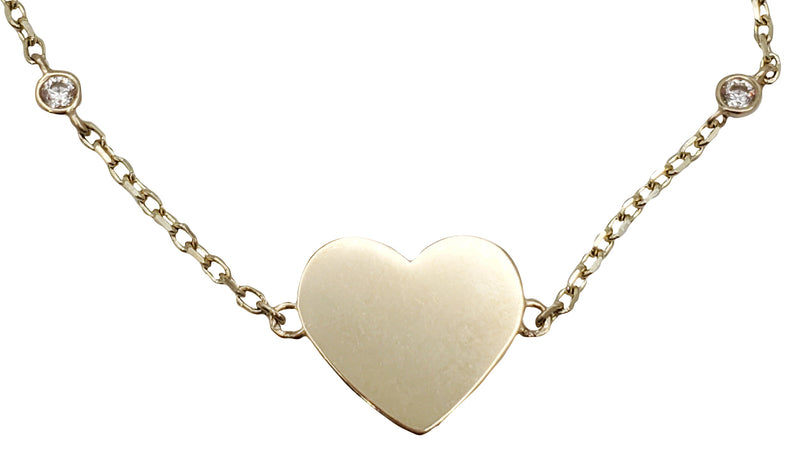 Zirconia Heart Cable Link Bracelet (14K)