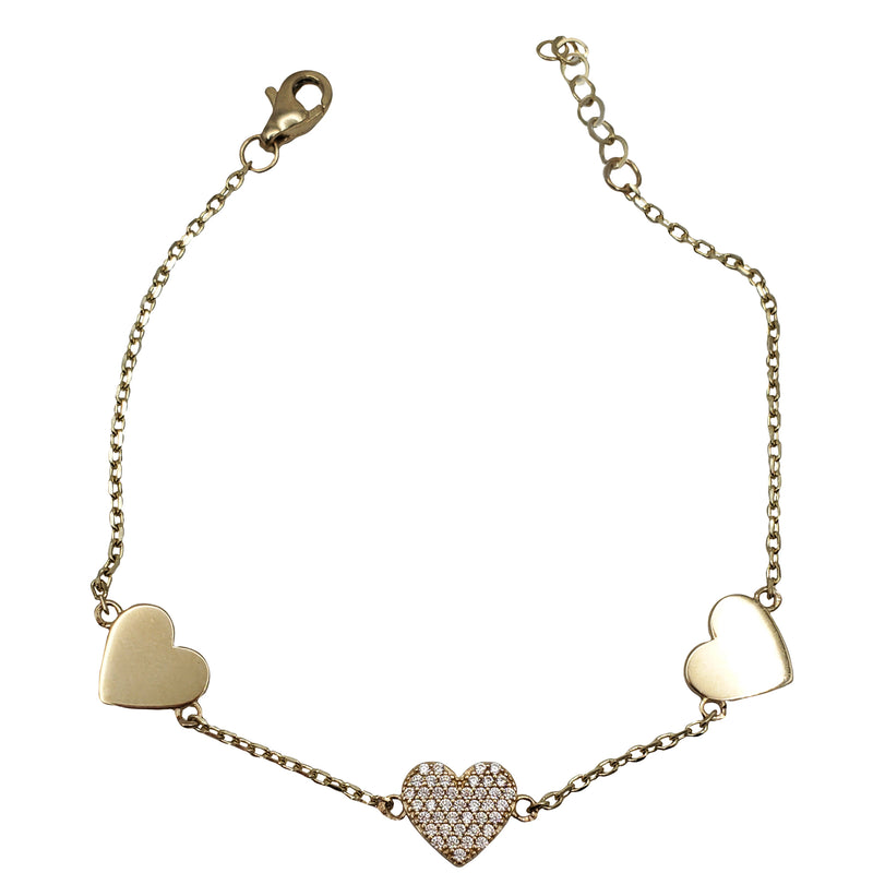 Zirconia Heart Cable Link Bracelet (14K)